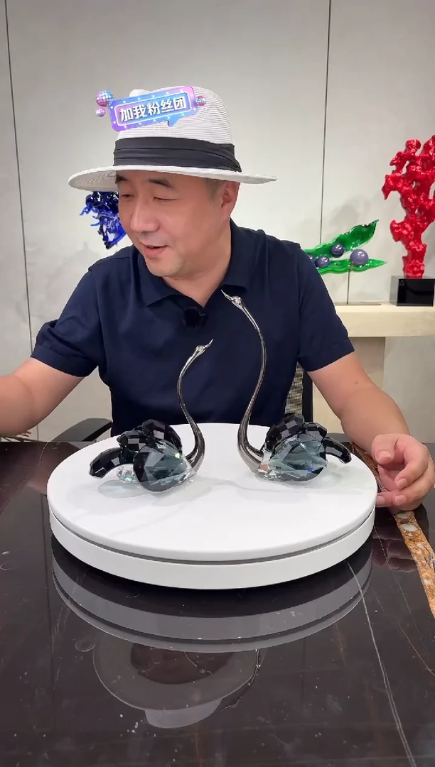 摆件黑色水晶天鹅摆件一对