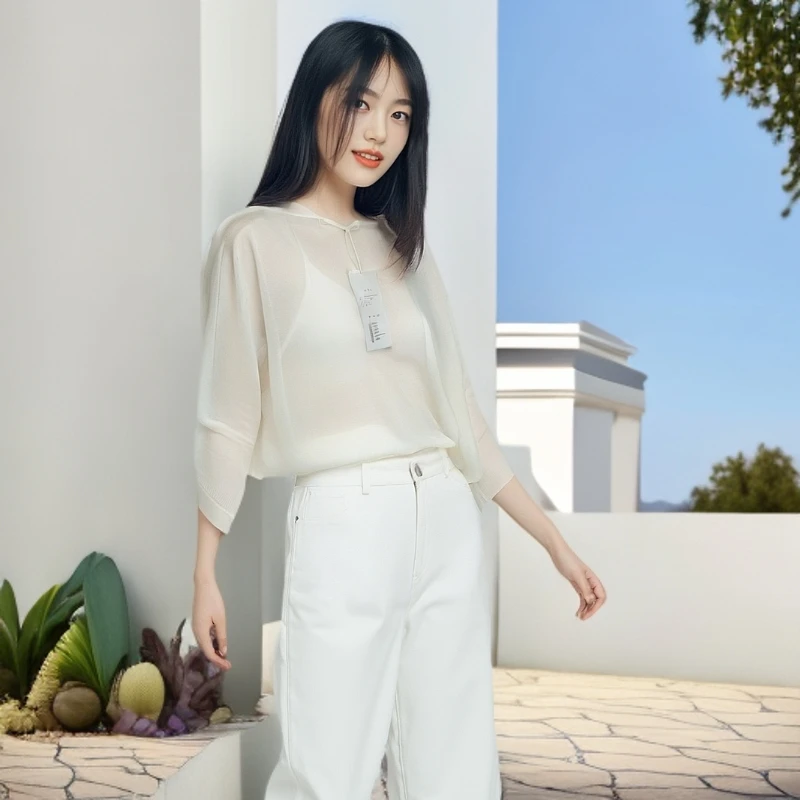 蝙蝠袖防晒短款夏季薄款毛针织衫纯色女装蕾丝衬衫休闲百搭长袖