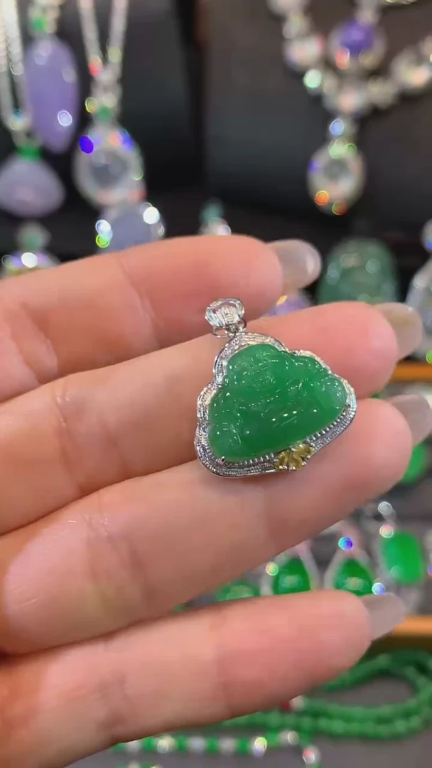 吊坠(不含链)18K金镶嵌翡翠吊坠