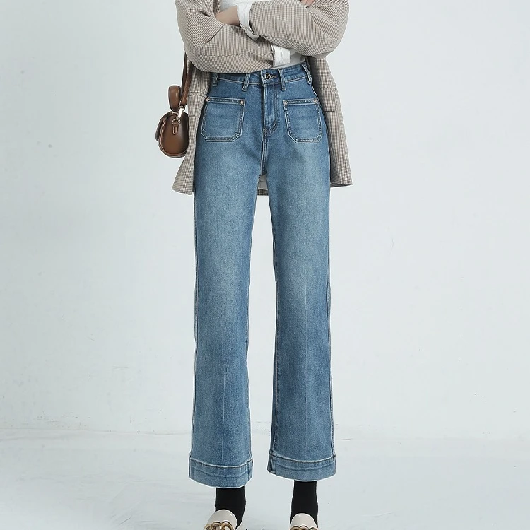 【现货】小个子牛仔八分九分直筒裤微喇裤-011