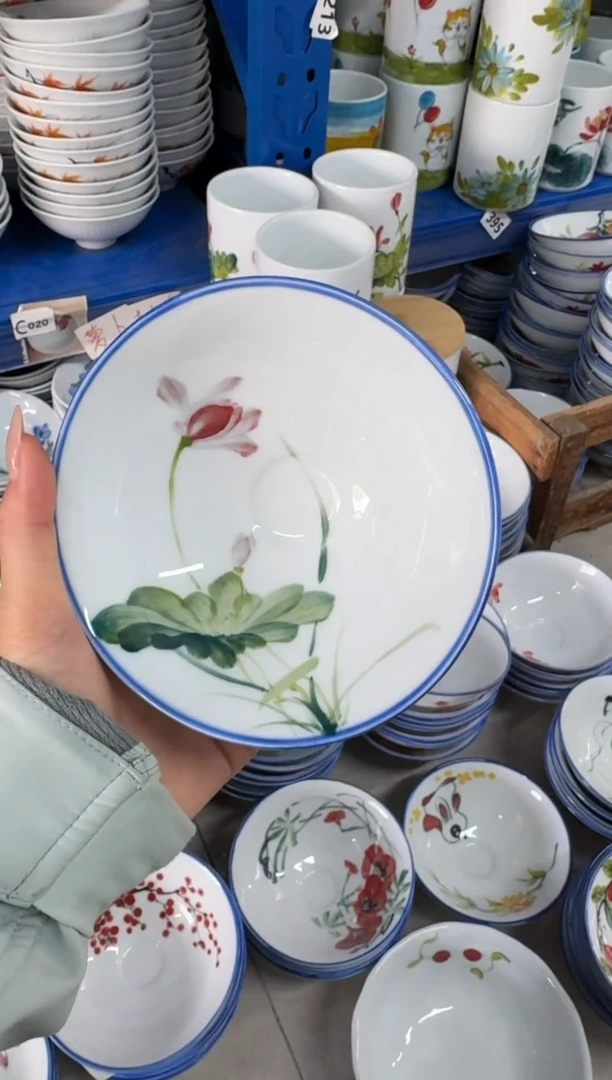 瓷片景德镇高温陶瓷食品级手绘釉中彩-斗笠碗