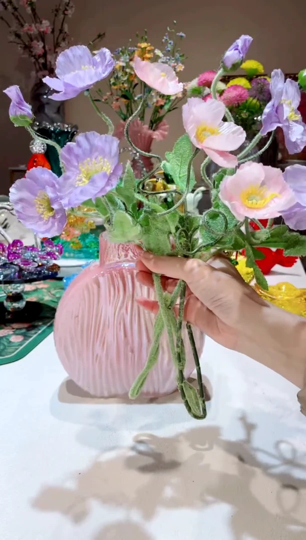 【闪购商品】琉璃手工艺品紫花2只+1只粉花
