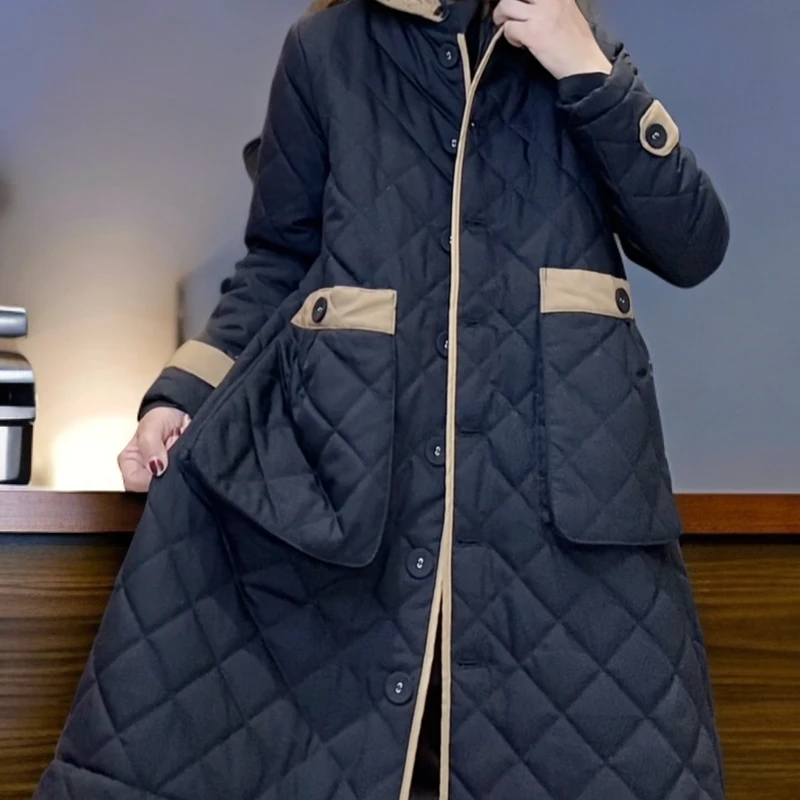 外套时尚连帽中长款棉服冬季菱格显瘦558休闲百搭保暖秋冬