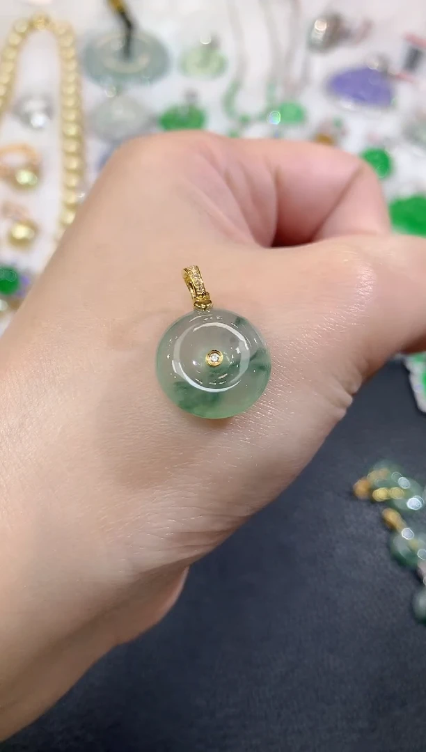 吊坠(不含链)18K金镶嵌翡翠A8