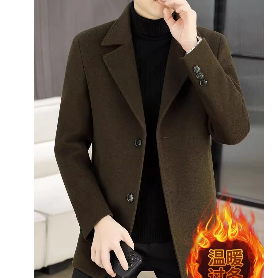 秋冬季男士毛呢西装外套短款休闲纯色呢子西装冬天加绒加厚呢大衣