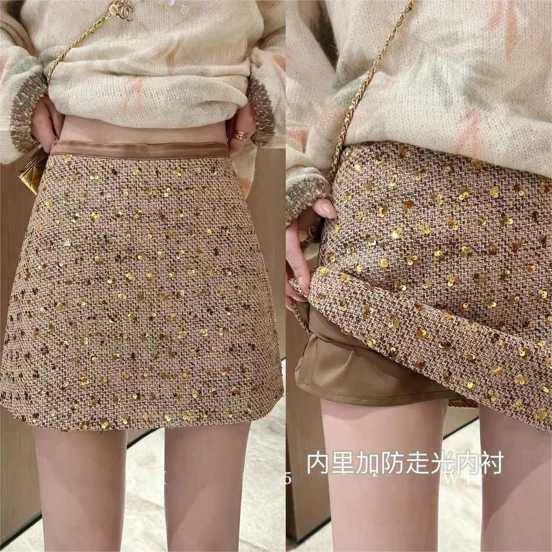 小香亮片时尚百搭半身裙秋冬高腰字裙子高级设计感质包臀短裙