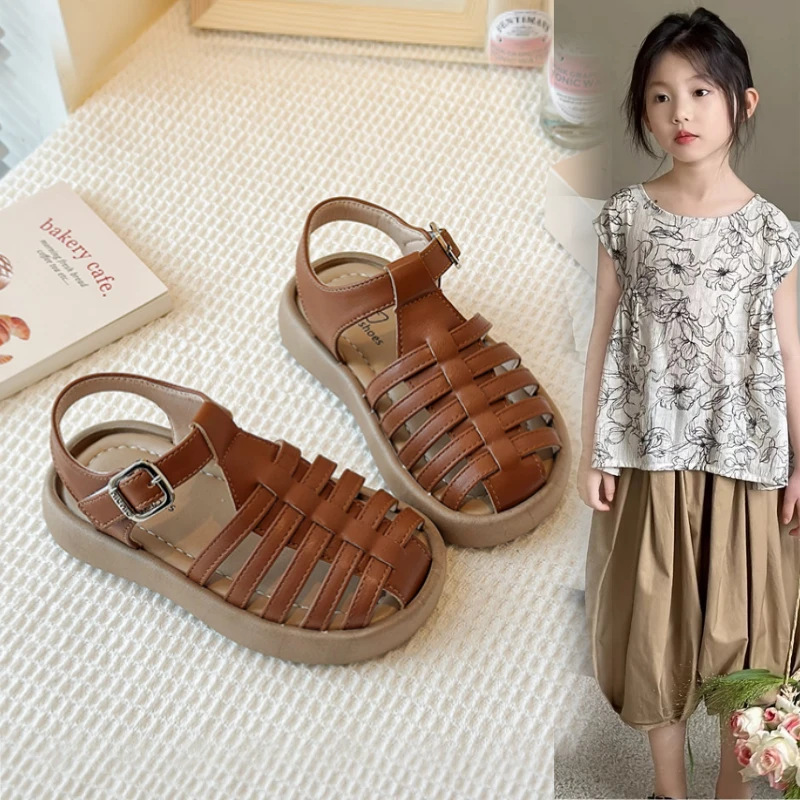 ABC女童包头凉鞋2025夏季韩版儿童编织软底罗马凉鞋男童沙滩鞋