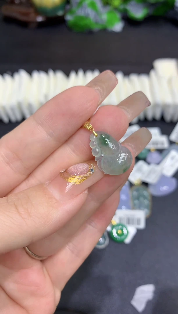 翡翠18K金镶嵌吊坠(不含链)11111