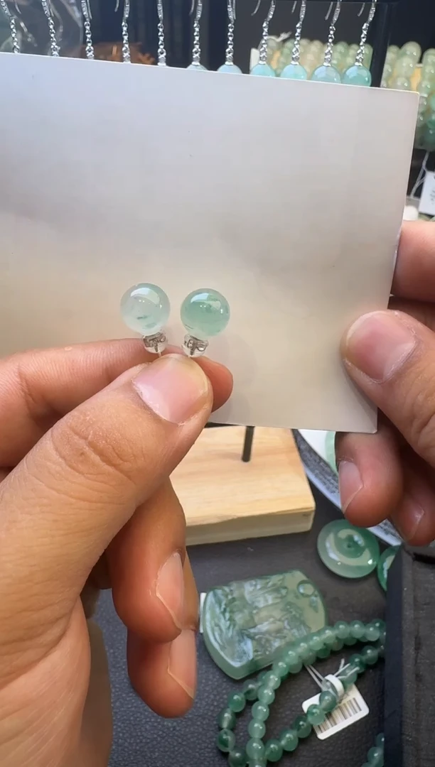 石英质玉银S925镶嵌耳钉111