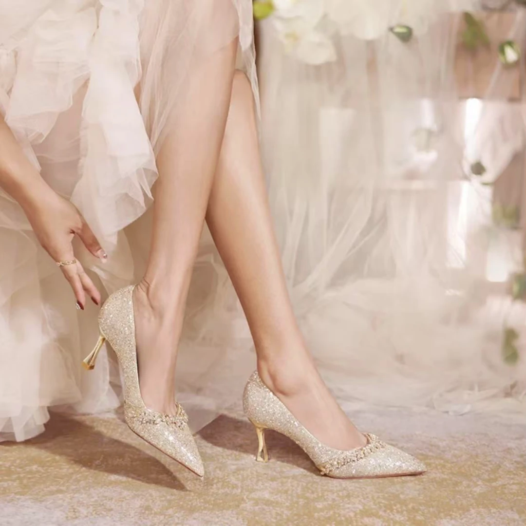 【100-199】婚鞋女秀禾婚纱两穿宴会新娘鞋不累脚日常通勤高跟鞋