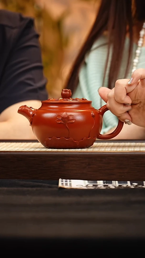 茶壶紫砂LHQ荷花 大红泥360cc