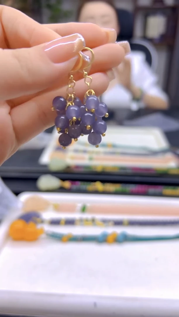 和田玉14K金镶嵌耳饰DIY款E848