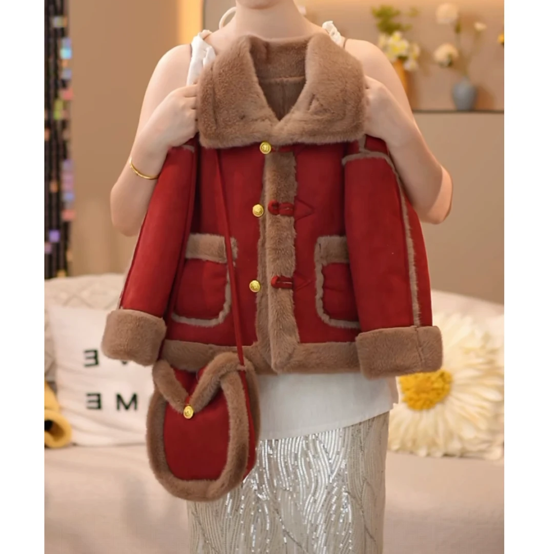 2024新款女童皮毛一体外套秋冬款大童羊羔绒上衣儿童加绒厚毛毛衣