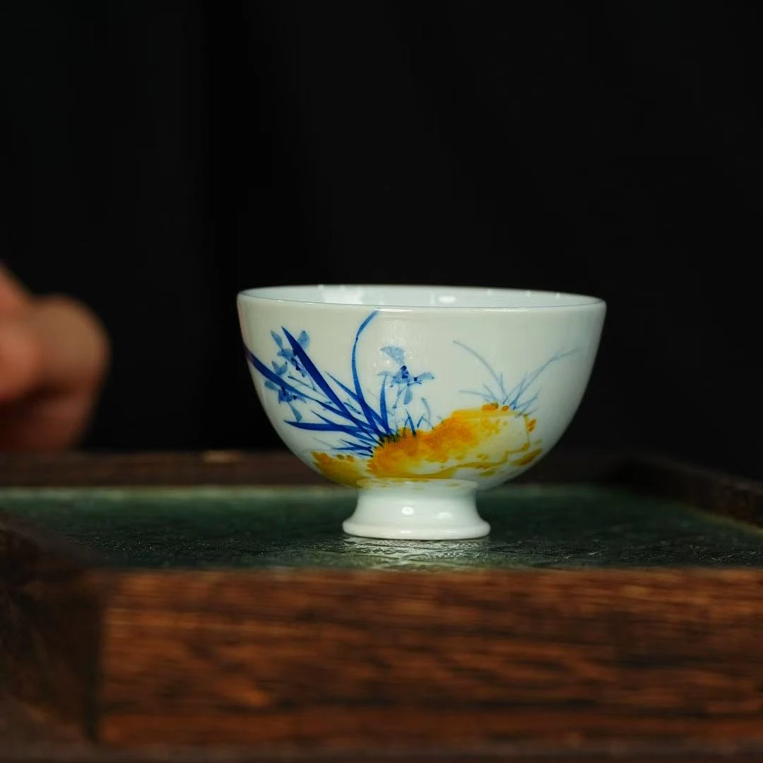 【央广甄瓷】逸古堂  兰花高足杯
