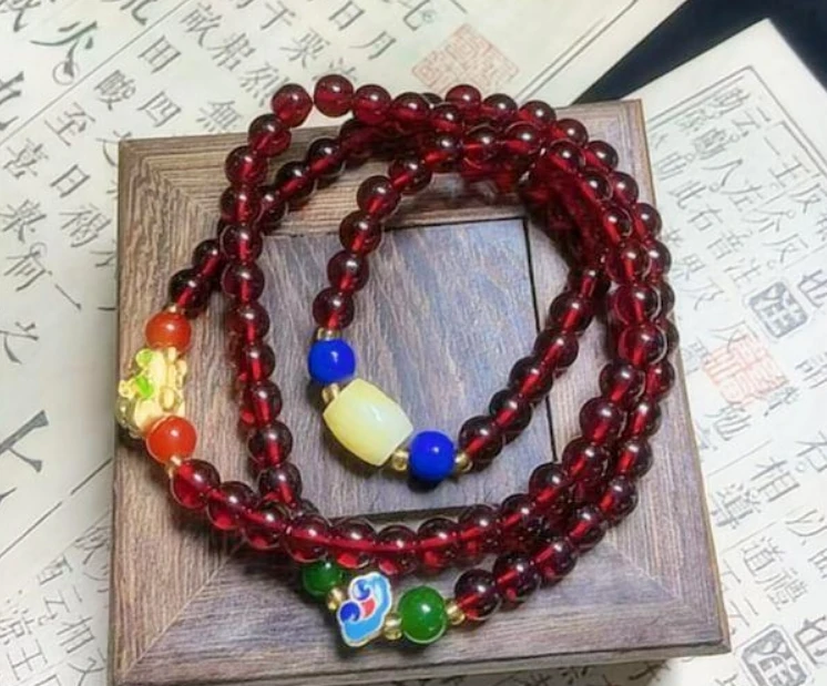 S1125-1-石榴石双圈貔貅手串（无礼盒）