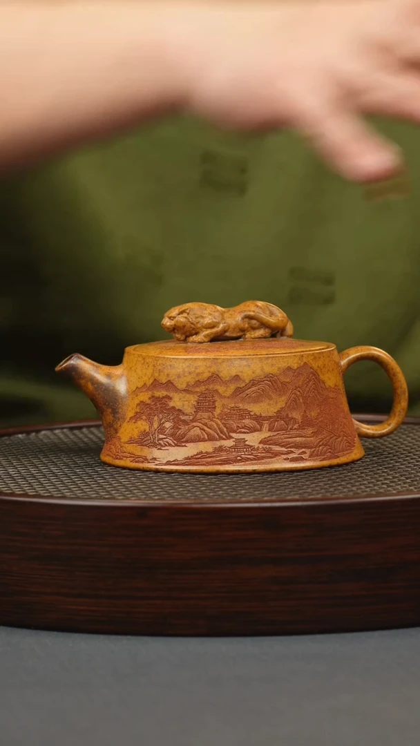 【闪购商品】紫砂茶壶龙骨金砂 虎钮柱础 刻绘