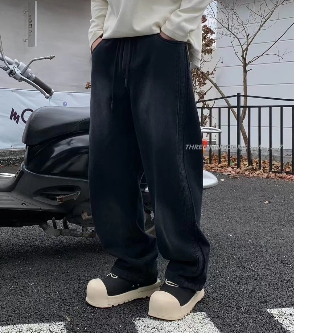 高端重磅水洗复古直筒牛仔裤2371