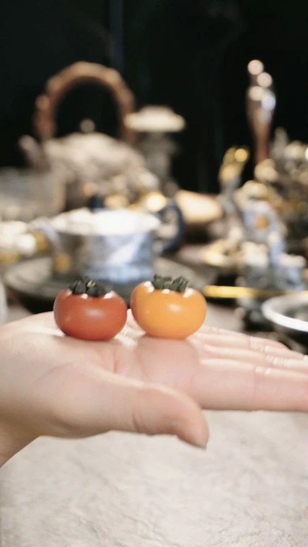 【闪购商品】迷你紫砂柿子手工茶宠一对