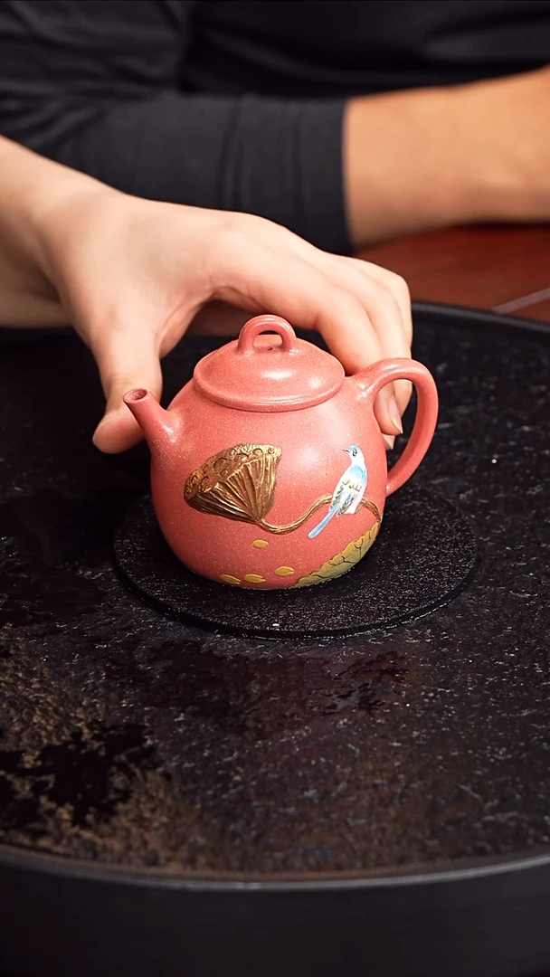 茶壶紫砂御煌窑  莲蓬秦权49 洑东白泥胭脂红柴烧 180毫升