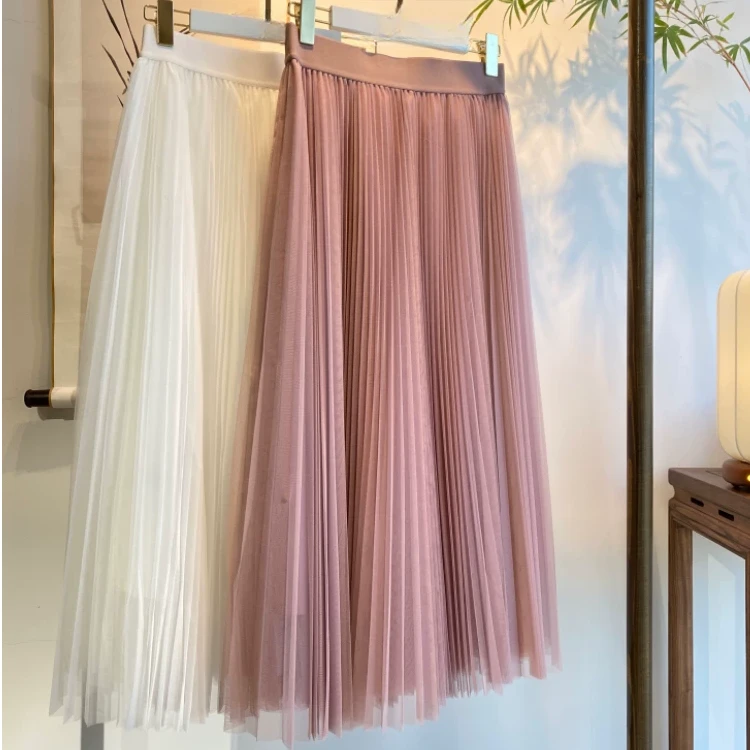 高端纱裙百褶裙三层秋冬半身裙女新款垂感中长款半身长裙子a字裙