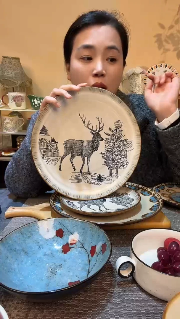 瓷片11英寸手绘盘 微瑕介意勿拍