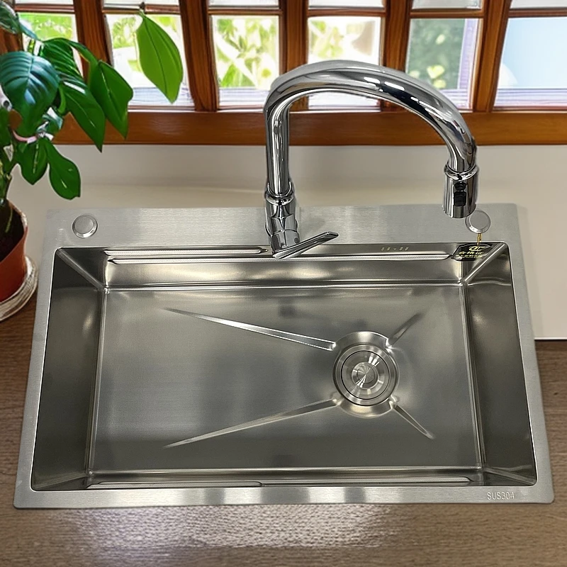 加厚SUS304小米粒厨房大单槽洗菜池洗碗池台中盆台下盆刀架款工厂