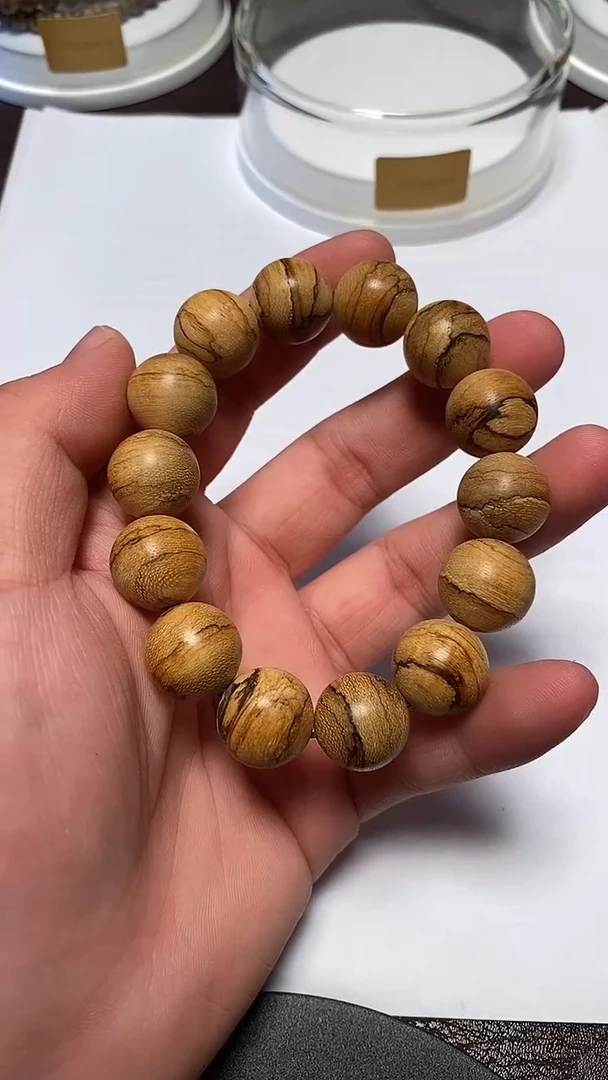 沉香手串l**nTC08008沉香天然野达拉干花珠虎斑单圈