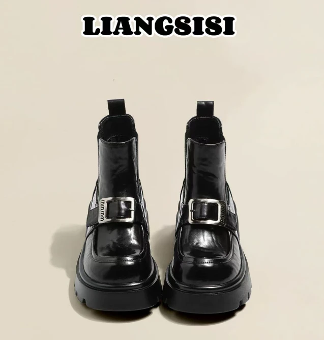 M家烟管靴-英伦风马丁靴时尚烟筒靴厚底切尔西骑士靴薄绒-883