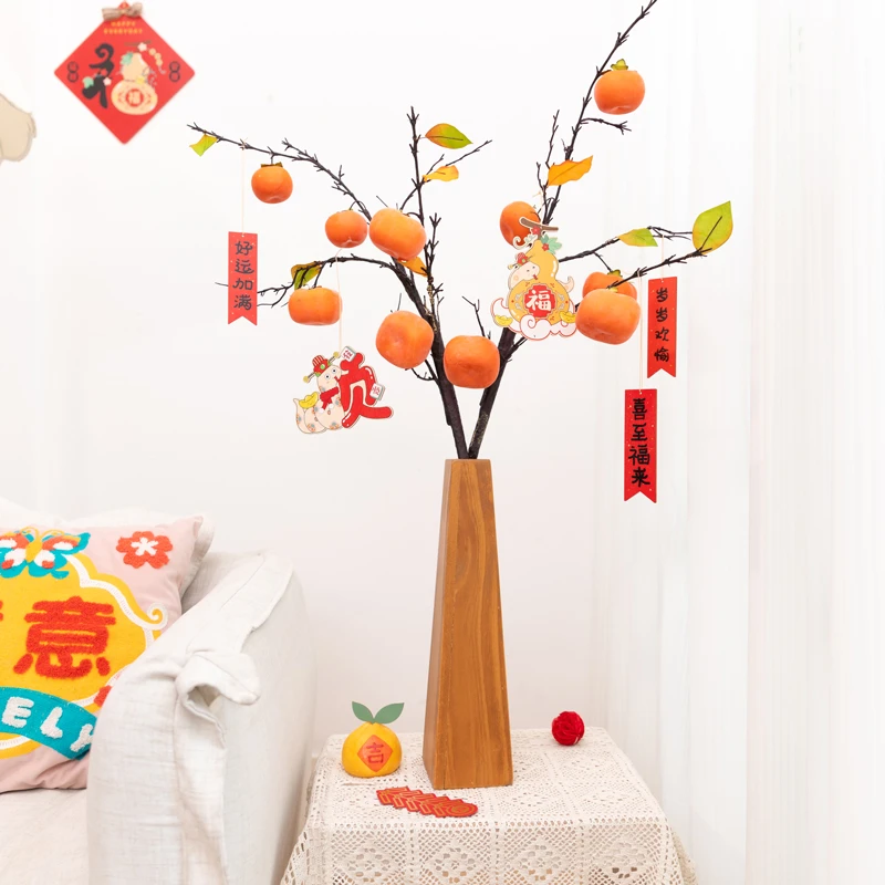阿楹 仿真柿子树摆件 柿柿如意高级插花干花春节布置乔迁新年装饰