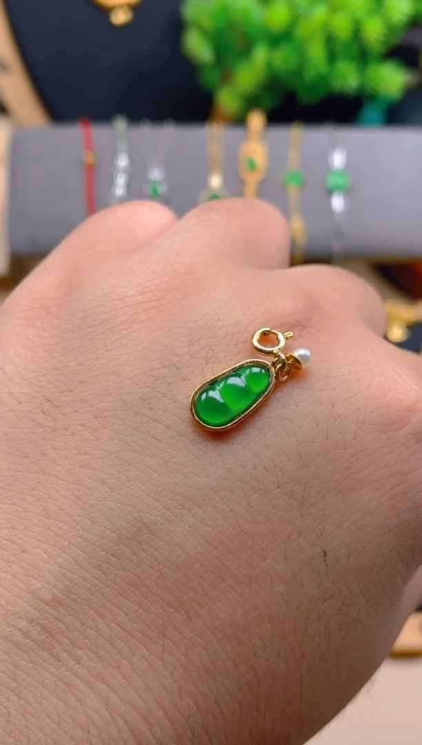 吊坠(不含链)银S925镶嵌翡翠福豆万能扣