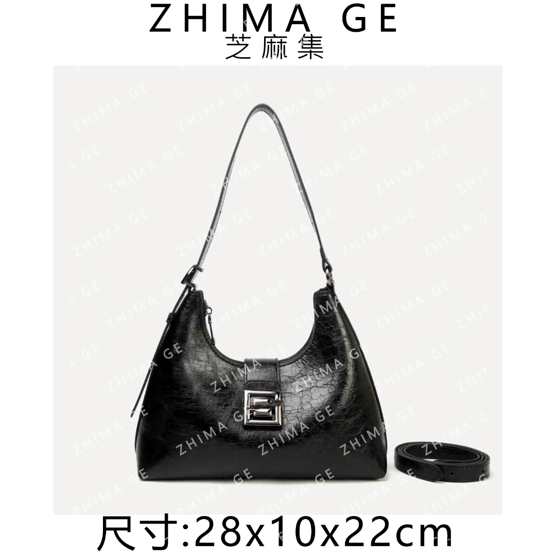 【芝麻集】BF-66613-黑色RAIN.CUN百搭简约时尚休闲潮流女包