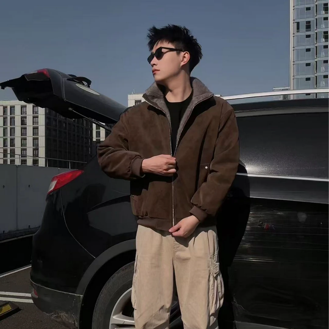 【立领座山雕】重磅水洗保暖pu皮棉服加绒加厚外套