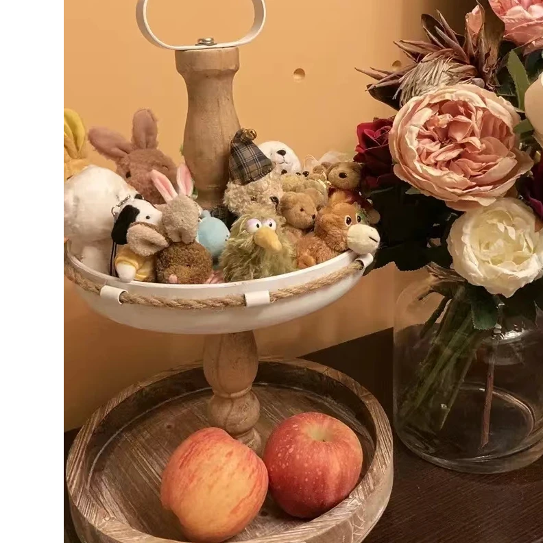 实木双层果盘桌上摆件摄影道具摆件