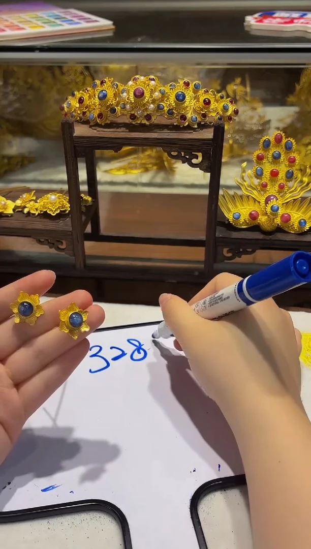 无925银纯银镀金 小花发簪/对
