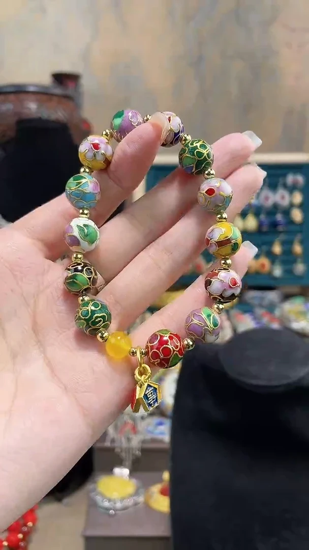 非遗手工景泰蓝1.2 手串多宝色