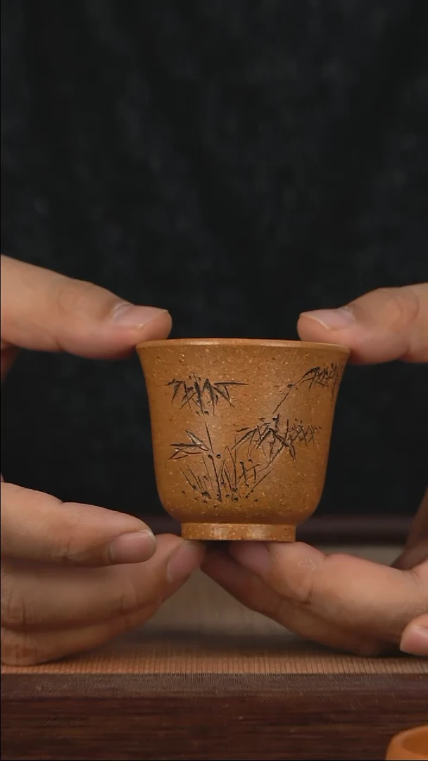 【闪购商品】紫砂茶壶段泥刻绘闻香杯 x4