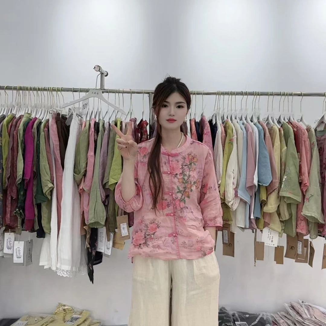 [大婷家]2025新款复古新中式苎麻小衫