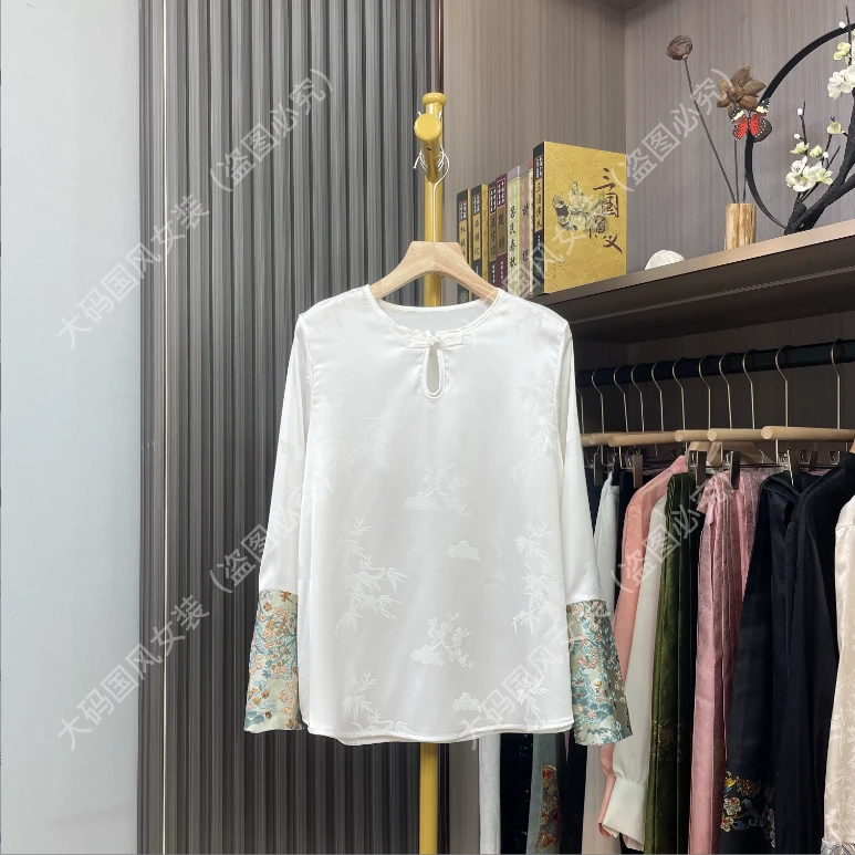 【3228】 新中式国风袖口拼接重工提花小衫时尚复古百搭打底