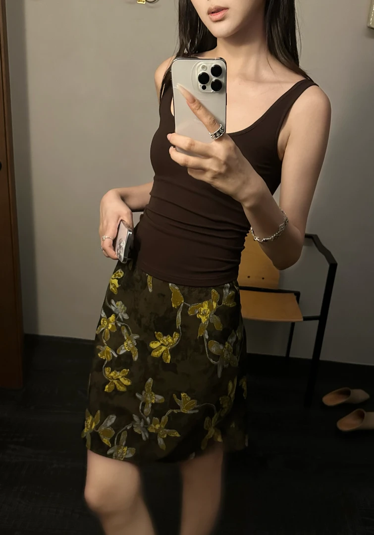 复古油画 立体浮雕印花A字显瘦半身裙2025夏季新款3242#