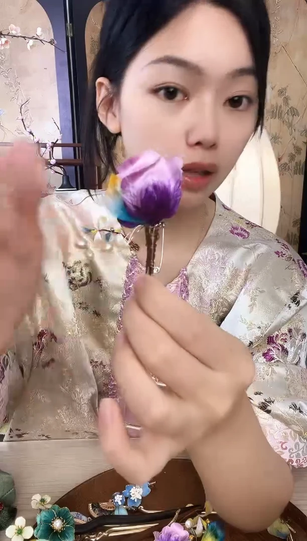 刺绣簪花蚕丝掐丝绒花发簪子手作兰花朵日常穿搭古典旗袍发饰品