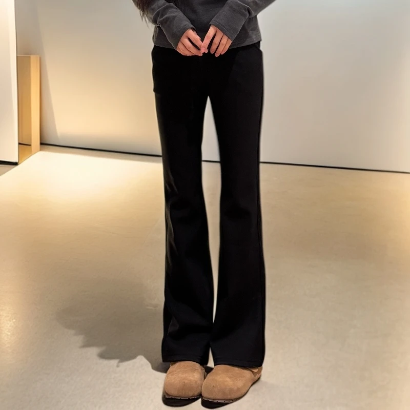 宿慕SUMU经典百搭舒适加绒小黑裤女11-20新款显瘦高腰微喇裤0118