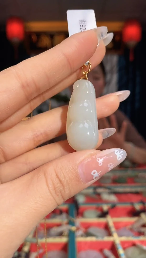 【闪购商品】和田玉颈饰银S925镶嵌福豆
