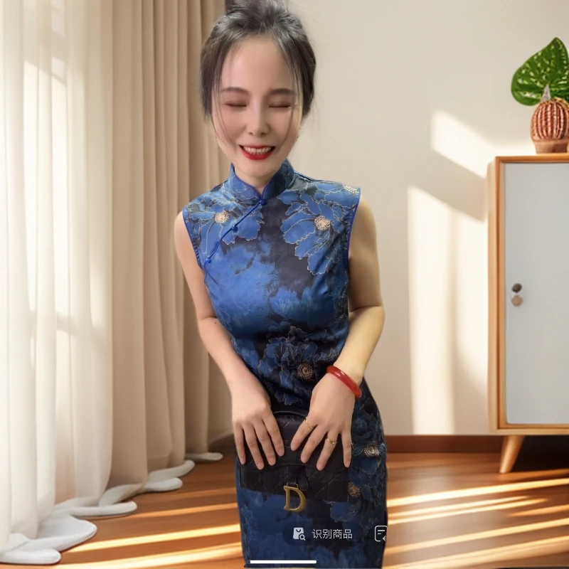 恬子梦 T869 夏季新款 兰陵王 裙长120 无袖提花画报款旗袍