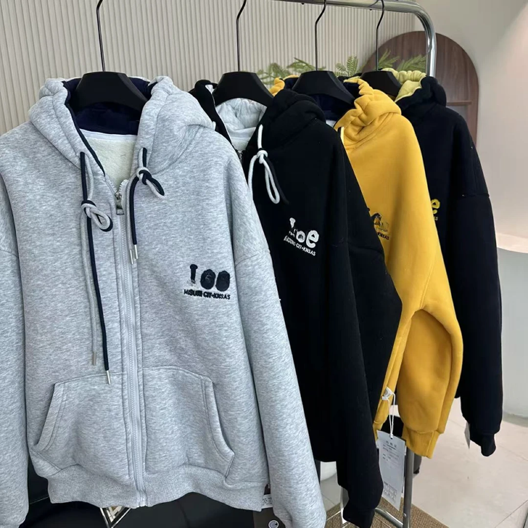 D213韩版男女童秋冬新款百搭连帽宽松长袖外套