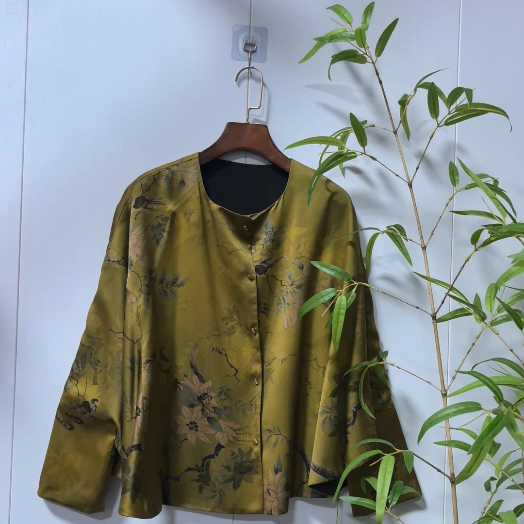 青娘子香云纱提花设计师款蝙蝠袖开衫-60252