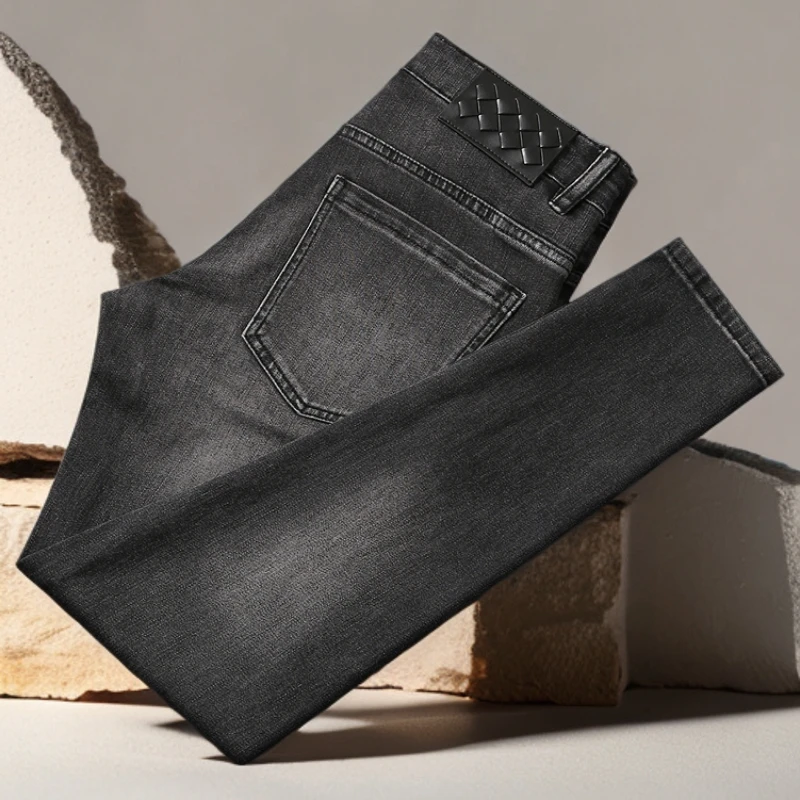 诺顿雷斯夏季薄款黑灰色牛仔裤男微弹力修身小直筒裤潮牌休闲百搭