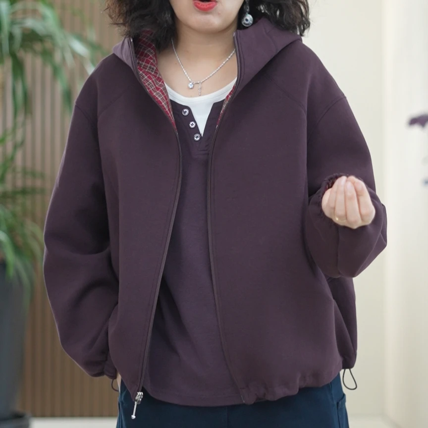 Q弹软糯中空棉短外套女秋季大码显瘦压力归零拼格连帽软壳冲锋衣