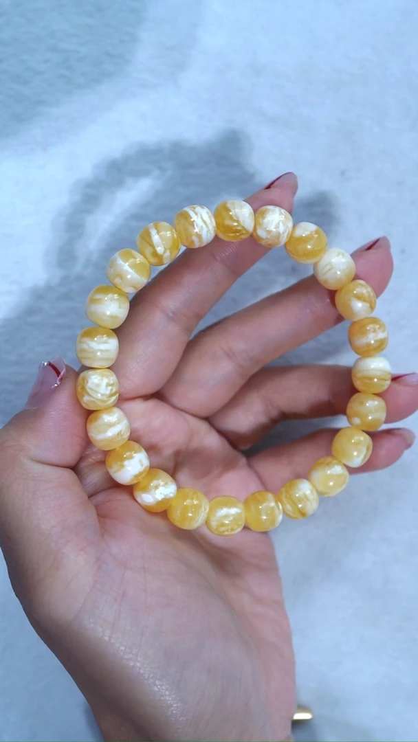 手链蜜蜡未镶嵌收藏级9.5mm橘底金瓷白虎皮妖花极限弧高庄