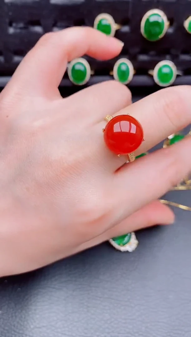 【闪购商品】玛瑙/玉髓戒指银S925镶嵌天然a货翡翠366