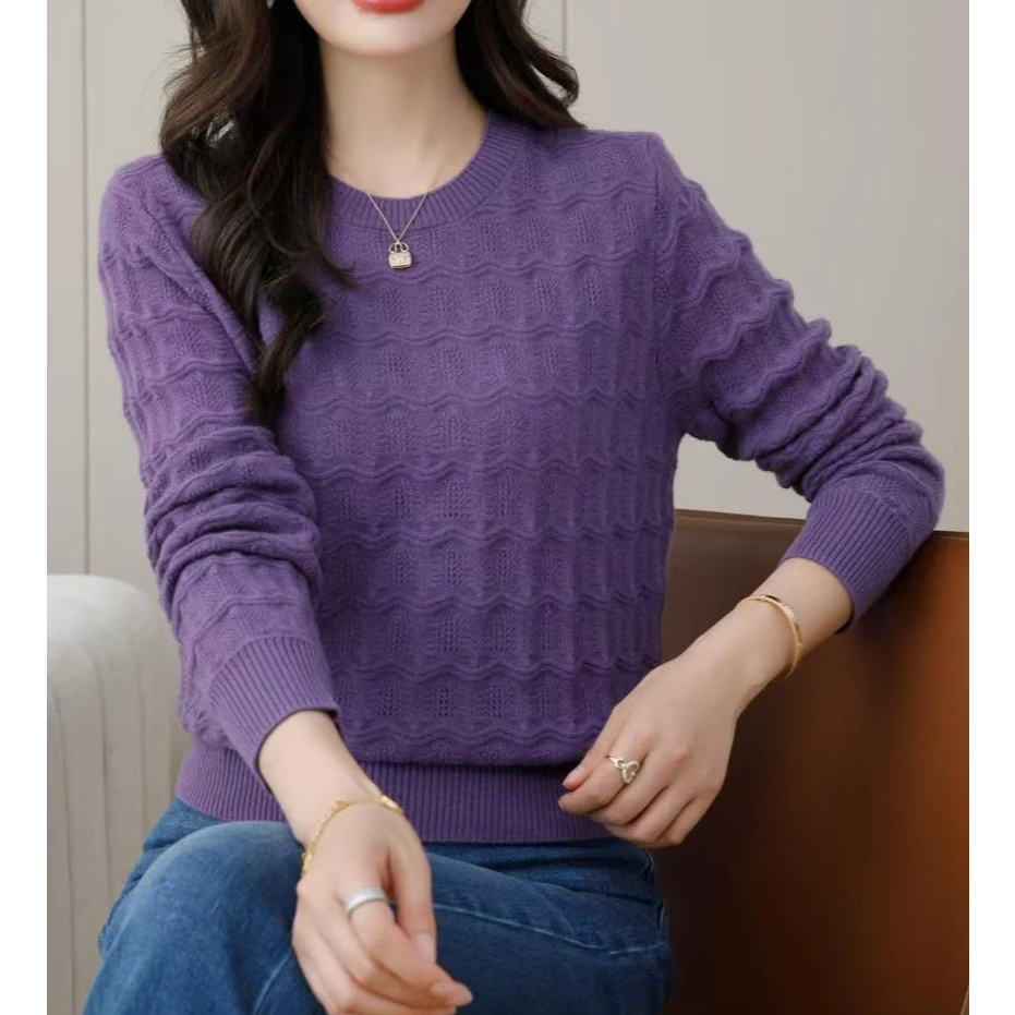 【现货】设计款工艺凤尾花 数兰朵纯羊毛针织圆领长袖女士保暖羊毛